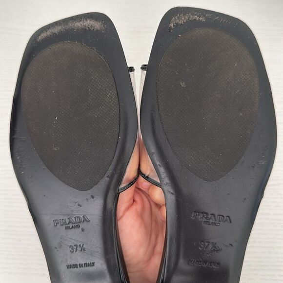 Prada Black & Clear PVC Flat Logo Sandals Size EU 37.5 US 7.5 Authentic Shoes - Picture 6 of 6